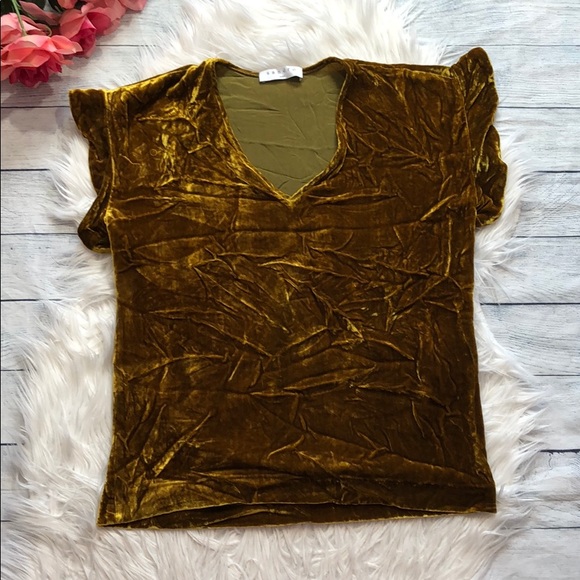 Sandro Paris Alberta Velvet Ocre Gold Blouse - Picture 2 of 12